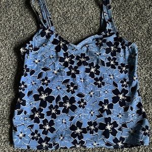 jantzen floral navy blue/white swim top